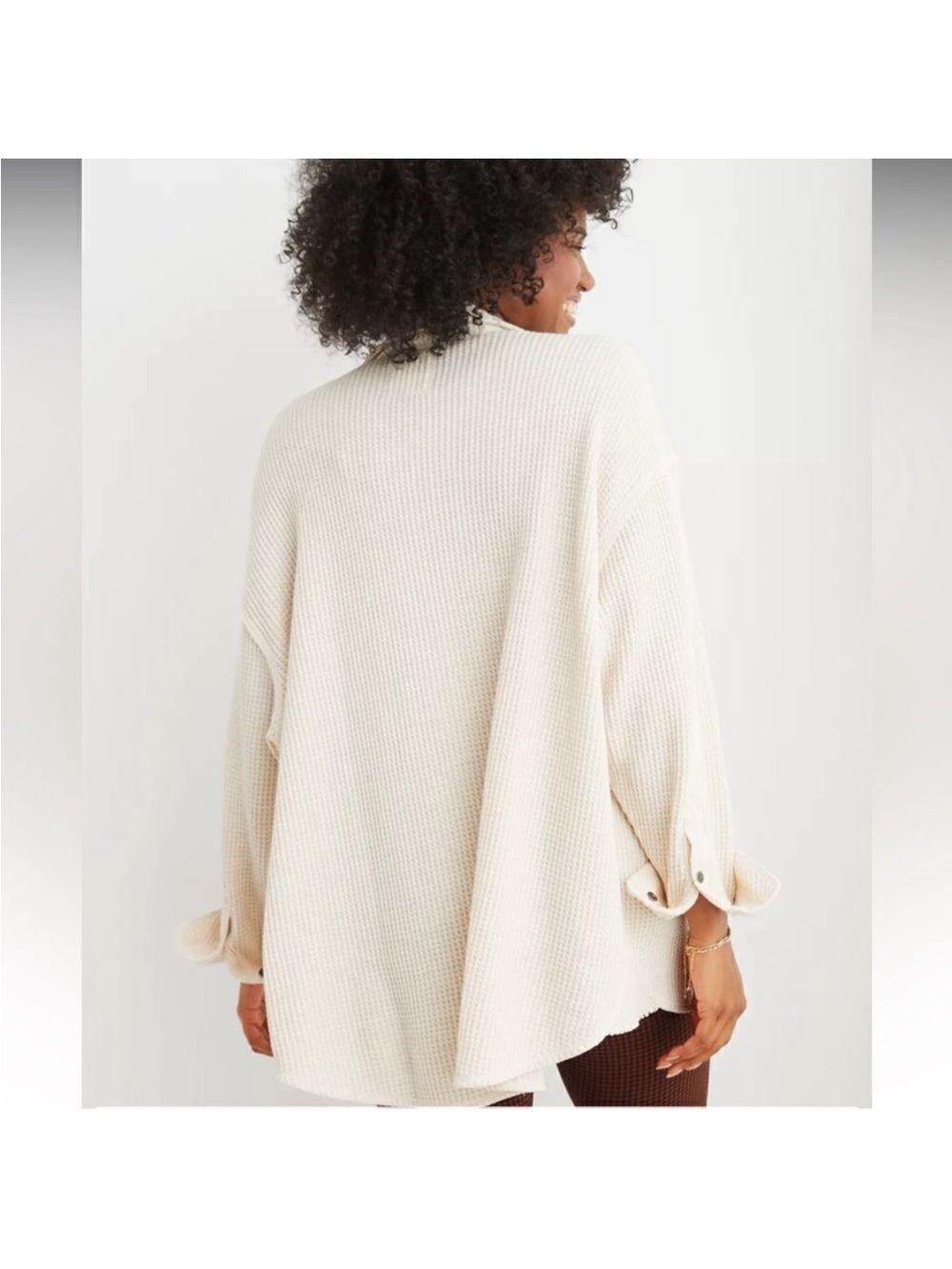 aerie XXL Lumber Jane Cream Heather Frost Waffle Knit Shirt - Picture 2 of 9